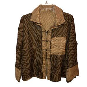 Earthen Silk Womens Large Brown Oriental Asian Inspired Blouse Shirt Top Size L